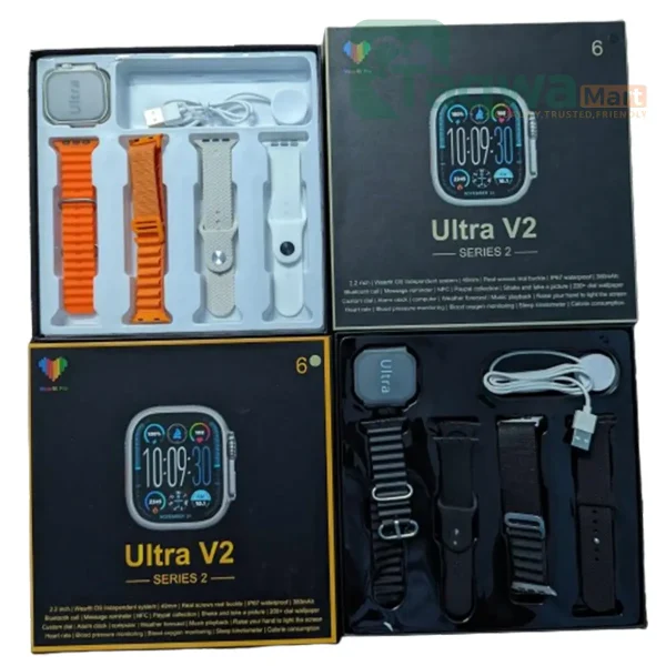 Ultra V2 New Fashion 2.2 Large Screen With 4 Straps Smart Watch - Image 2